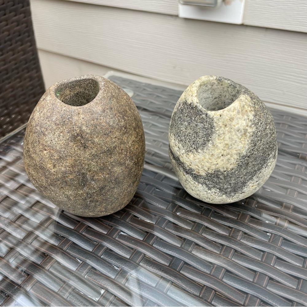Stoneworks Nova Scotia stone candle stick holder pair